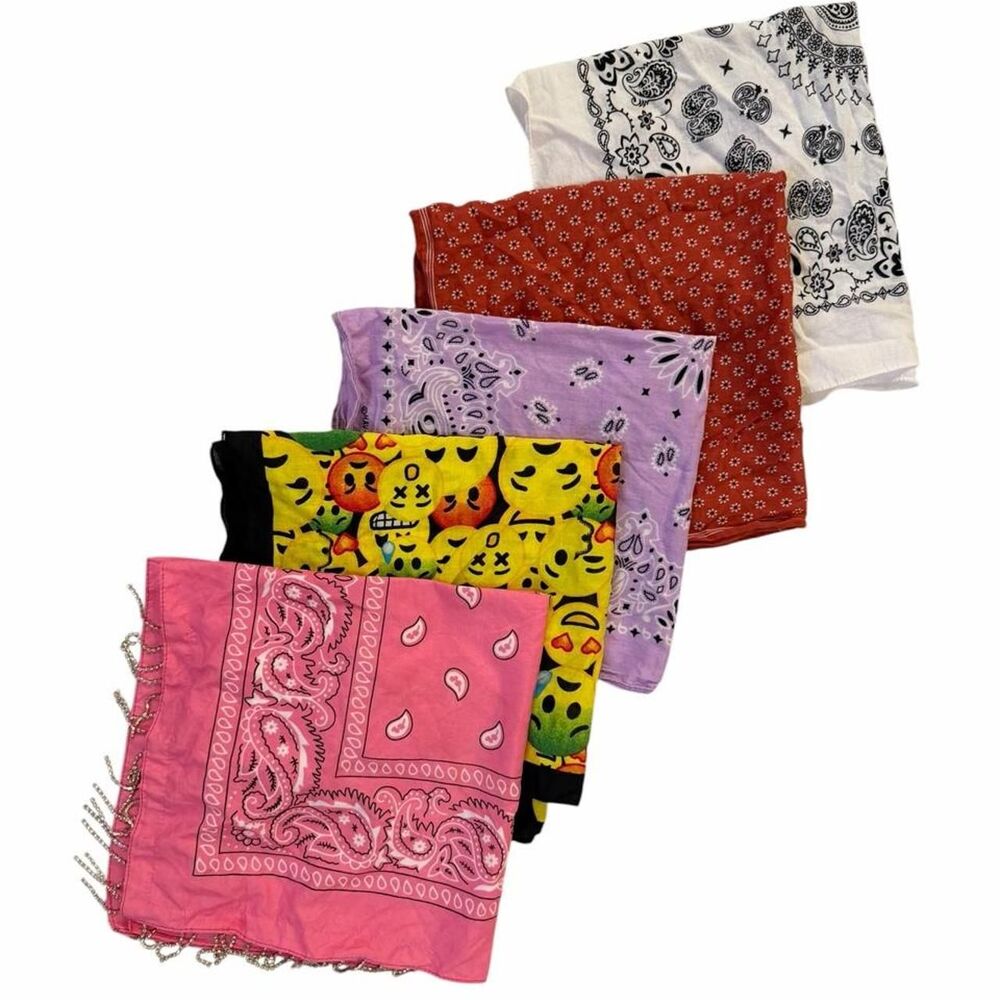 Multi-colored bandana bundle with various patterns